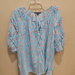 Zac & Rachel Blue Ruffled 3/4 Sleeve Blouse